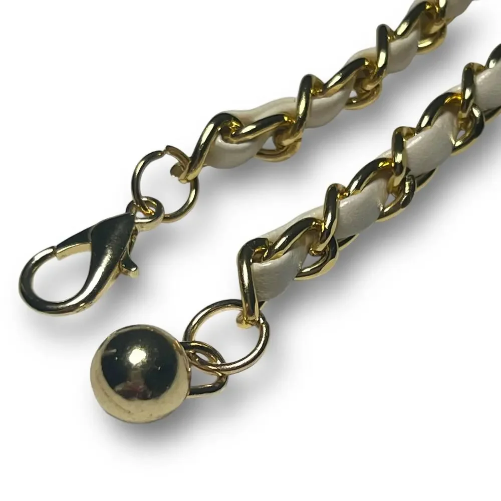 Gold White Chainlink Statement Belt Career Evening Dangling Charm Adjustable